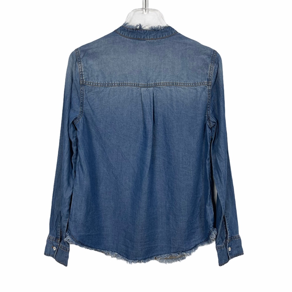 Splendid Indigo Ruffle Chambray Button Front Top S - image 8